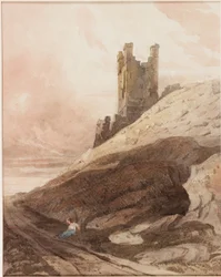 Lilburn Tower, Dunstanburgh Castle (blyant og akvarel på papir (klisteret på bord))